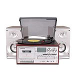 LoopTone Vinyl Record Player with Dual 15W External Speakers 9 in 1 3 Speed Bluetooth Vintage Turntable CD Cassette Player AM/FM Radio USB Recorder Aux-in RCA Line-Out