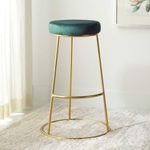 Dence Store Perfect Dining Chairs for Kitchen Islands, These Velvet Counter stools are upholstered, Round-Height, and Have a footrest. They are a Modern bar Chair Set. Dark Green Gold