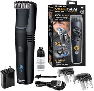 Bell+Howell Vacutrim Deluxe Cordless Mens Beard Trimmer, Rechargeable Electric Shaver with 20 Trim Setting and Built-in Vacuum for Mustache, Sideburns. Facial Hair, Black, 7.5", As Seen On TV