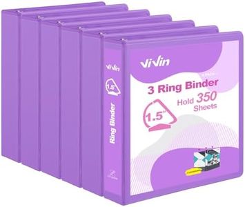ViVin Sturdy 1.5 Inch 3 Ring Binder with 2 Pockets, 6 Pack, Purple