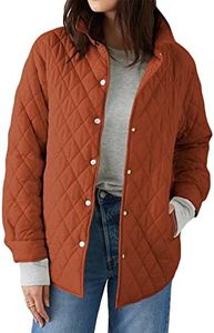 Grlasen Women's Lightweight Quilted Jacket Stand Collar Single-breasted Long Sleeve Warm Oversized Coat with Pockets Brick Red, Orange