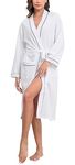 Sopesil Women Waffle Dressing Gowns, Cotton Kimono Robes Soft Luxury Bathrobe Loungewear Sleepwear Spa and Hotel for All Year A-White,S