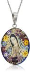 Amazon Essentials Sterling Silver Virgin Mary of Guadalupe Pressed Flower Pendant Necklace, 18' (previously Amazon Collection)