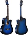 38 Inch Full Size Acoustic Guitar Classical Cutaway Design Hardwood Finish & Steel Strings with Bag (Blue)