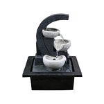 GEEZY Indoor Tabletop Fountain Water Feature LED Lights Polyresin Statues Home Decoration (White Bowls Fountain)