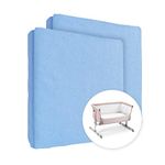 2X Jersey 100% Cotton Fitted Sheet for 83 x 50 cm Baby Co-Sleeper Crib Mattress (Blue)