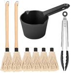 Cast Iron Sauce Pot and BBQ Mop Brush Set for Grilling, 9 Pcs Barbecue Accessories Includes BBQ Sauce Pan, 1Pcs Kitchen Tongs and 2Pcs Wooden Long Handles with 6Pcs Replacements