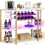 DWVO Wine Bar Cabinet with Outlet and LED Light, Liquor Cabinet with Storage for Home, Wine Rack Freestanding Floor 47" Bar Table with Glass Holders for Kitchen Dining Living Room