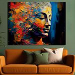 Paper Plane Design Buddha Wall Art Canvas Framed Paintings Gautam Head Picture Colorful Meditation Buddhism Religious Flower Artworks Large Size For Office Living Room Bedroom Yoga Room Home Decoration.(36 x 48 Inch, B)