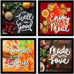 AR Creative Eat Well, Enjoy Your, Count The, Made With - Kitchen and Restaurant Quotes Print with Frame, Food Quotes, Funny, Home, Office Decor, Kitchen Poster (10 inch x 10 inch) Set of 4