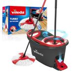 Vileda Turbo Microfibre Mop And Bucket Set, Spin Mop For Cleaning Floors, Set Of 1x Mop And 1x Bucket, Eco Packaging, Red White