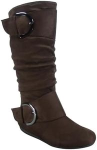 TZ Zone-38 Women's Closed Round Toe Flat Heel Buckle Slouchy Mid-Calf Casual Boots, Brown, 7 US