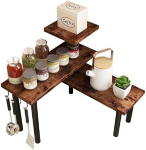 Homode Kitchen Countertop Organizer Corner Shelf, Bathroom Counter Organizer, 3 Tier Counter Shelf Space Saving Organization for Kitchen Counter, Spice Rack, Coffee Bar, Over Sink, Rustic Brown