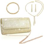 DOINEUFL Silver Clutch Bags, Women's Clutches Evening Bags with Detachable Chain, Shiny Sequin Bag Envelope Handbags Purses for Women Bridal Prom Party Wedding (Gold)