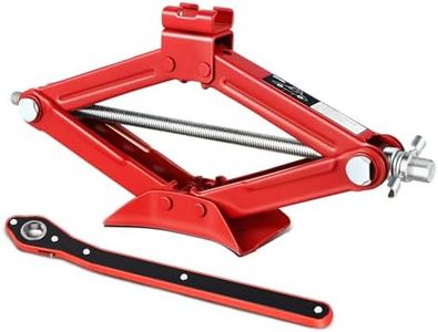 DNA MOTORING 1.5 Ton (3,306 lbs) Scissor Lift Jack with Labor-Saving Ratchet Wrench for Most Cars, 4'' - 15.2'' Lifting Range, Red, TOOLS-00477