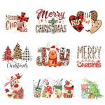 9pcs Christmas Iron on Patches for Clothing, Large Merry Christmas Heat Transfer Stickers Cute Christmas Tree Elk Santa Claus Pattern Christmas Iron on Decals for T Shirts Hoodies Bags