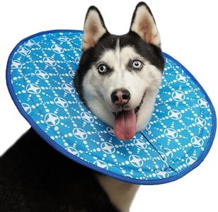 Crazy Felix Soft Dog Cones for Large Medium Small Dogs, Dog Recovery Cone Collar Alternative After Surgery to Stop Licking Scratching, Elizabethan Collar with Hook & Loop Drawstring (Blue, Size 4)