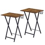 VECELO Folding TV Tray for Eating Set of 2, Portable Dinner/Snack Table with Cup Holder for Couch, Living Room and Small Space, Brown