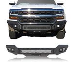 IRONBISON Front Bumper Compatible with 2016-2018 Chevy Silverado 1500 Pickup Truck Brush Guard with 2 LED Fog Light Splash Guard Can Add 30” LED Light Off Road Bull Bar Textured Black