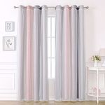 KAHEAUM Blackout Curtains for Bedroom Living Room Curtains Eyelet Nursery Kids Girls,Voile Net Curtains for Windows,2 Panels 46 x 54 inch Drop Black Out Curtains Soundproof Thermal Pink Grey Curtains