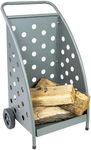 Sunnydaze Firewood Log Cart with Wheels - Indoor or Outdoor Firewood Rack - Gray Powder-Coated Steel - 110 lb Capacity - 34" H