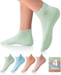 DIBAOLONG Pilates Socks with Grips for Women, Grip Socks Non Slip Yoga Athletic Socks for Barre Hospital Workout Grippy Socks 4 Pairs