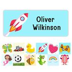 Pack of 42 Rocket Personalised Name Stickers for Water Bottles (55 x 22 mm) Self Adhesive Waterproof School Name Stickers Stationeries Stickers Limited