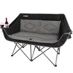 Oversized Double Camping Chair-Heavy Duty 2 Person Folding Loveseat Camp Couch for Adults,Portable Outdoor Lawn Chairs with Padded Seat for Fishing,Sports and Patio,Supports 500 LBS,Black