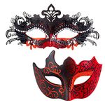 MYSEUNI Couple Masquerade Mask - Shiny Rhinestone Red Venetian Mask - Wedding Party Mardi Gras Party Mask