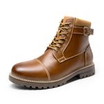 Bruno Marc Men's Winter Snow Boots Casual Dress Leather Waterproof Motorcycle Combat Boots Engle-05 Brown Size 11 M US