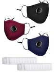 Yugan N99 Anti Pollution Reusable and Washable Face Masks with 20 Replaceable Filters, Unisex, With Valve, Pack of 3 Masks with 20 Pcs N99 filters (Blue, Maroon, Black)