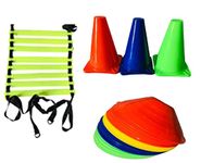 Plastic Football Training Kit 4 mtr Ladder, Soccer Cone 10pcs Cone Marker 6 inch 6pcs for All Age Group Pack of 1