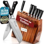 Cutluxe Kitchen Knife Set – 8Pcs Professional Chef Knife Set with Block – Razor Sharp Knives with Full Tang Design, High Carbon German Steel, Natural Acacia Wood Block – Artisan Series