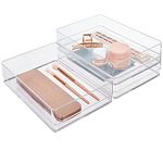 STORi SimpleSort 3-Piece Stackable Clear Drawer Organizer Set | 9" x 6" x 2" Rectangle Trays | Wide Makeup Vanity Storage Bins and Office Desk Drawer Dividers | Made in USA