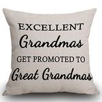 Smooffly Best Grandma Gifts Excellent Grandmas Get Promoted to Great Grandmas Cotton Linen Cushion Cover Throw Pillow Case Home Office Decorative Square 18 X 18 Inches 45cmX45cm