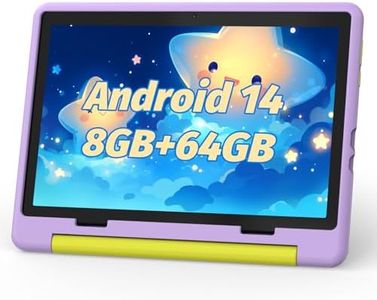 Kids Tablet 10 Inch Android 14 Tablet for Kids Ages 3-12, Octa-Core Tablet 8+64GB (TF 1TB), Parental Control, Pre-Installed KIDOZ, 5G WiFi, BT5.3 Tablet PC with Shockproof Case (Purple)