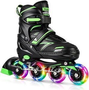 Kuxuan Adjustable Illuminating Inline Skates for Kids Ages 5-8 8-12, Fun Beginner Roller Skates Blades with Full Light Up Wheels, Outdoor Skates for Boys Girls Youth Adult