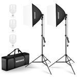 NEEWER 700W Equivalent Softbox Lighting Kit, 3 Pack CE & UKCA Certified 5700K LED Lighting Bulbs, 24x24 inches Softboxes with E27 Socket, Photography Continuous Lighting Kit Photo Studio Equipment