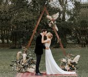 8.2FT Wooden Wedding Arch for Ceremony, Triangle Wood Arch Wedding Arbor Backdrop Stand for Garden Wedding Parties Decorations Held in Outdoor, Beach, Forest, Rustic Wedding Arch Stand Decorations