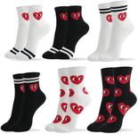 kikiya socks Women Cute Crew | 6 Pairs Heart Print Designed Black & White Cute Novelty Graphic Tube Striped Patterned Funny Daily Cotton Socks | Womens Ladies Girls Gift | Heart A