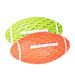 AUSCAT 2Pcs Puppy Chew Squeaky Toy Balls, Indestructible Dog Toys Toy for Small Dogs, Rugby Shape Rubber Chew Ball with Squeaker, Interactive Dog Ball for Fetch Game and Outdoor Play, Green and Orange