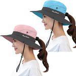 ZEXIAN Women's Sun Hat Packable Summer UV Protection UPF 50+ Ponytail Hat for Beach Garden＆Fishing＆Hiking (Sky Blue & Pink)