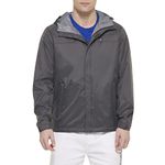 Tommy Hilfiger Men's Lightweight Breathable Waterproof Hooded Jacket Raincoat, Charcoal, L