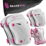 SKATEWIZ Elbow Pads Knee Pads for Kids - Wrist Guards for Roller Skating Kids Protective Gear - PROTECT-1 - Size XS in Pink White - Ice skatesHoverboard for kids ages 6-12Knee Pads Skating