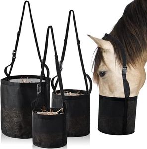 Locmeo 3 Pcs Horse Feed Bag Heavy Duty Mesh Horse Feeder Breathable Grain Bag Mesh Horse Feed Bucket with Adjustable Strap and Waterproof Bottom, Black, 3 Size