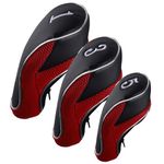 Andux Golf 460cc Driver Fairway Wood Club Head Covers with Zipper Closure Set of 3 Red