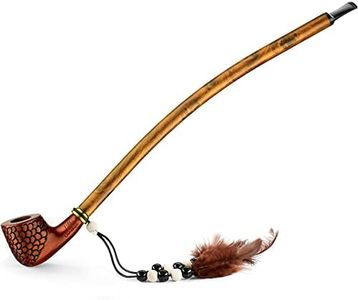 Extra Long 14" Stem Churchwarden Pipe - With Indian Spirit Feathers & Beads - Hand Made Wood Smoking Bowl - in Gift Box