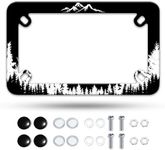 Motorcycle Mountain Forest License Plate Frame Mountains Landscape Stainless Steel Material Funny Motorbike License Plate Holder Rust Proof Weather Proof Motorcycle Accessories 7" X 4" Inch