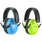 ProCase Kids Ear Defenders, SNR 27dB Noise Cancelling Headphones for Kids Toddler Children, Sound Proof Earmuffs for Autism, Hearing Protection for Airplane Sleep Fireworks -2 Pack, Green & Blue