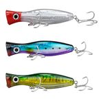 Fishing Popper Topwater Lure,3pcs Mix Color 1.52oz Hard Artificial Bait Lure 5.12" Floating Popper Poper Lure with Sharp Treble Hooks Plug Trout Walleye Salmon for Saltwater Freshwater